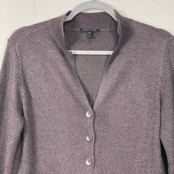 Eileen Fisher Brown Silk Blend Cardigan Sweater Pockets Normcore Minimalist XS - Picture 3 of 7